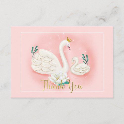 Swan Pond Gold Pink Baby Shower Thank You Enclosure Card