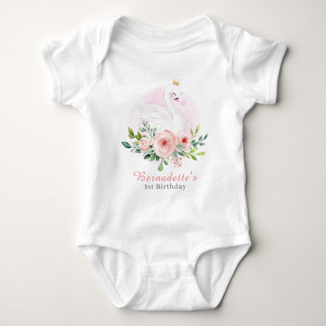 Swan Princess 1st Birthday Baby Bodysuit (Front)