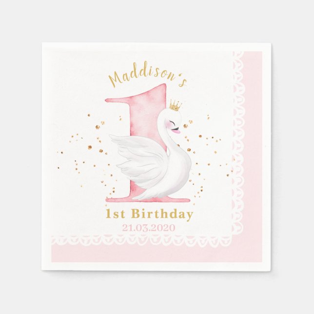 Swan Princess 1st Birthday Napkins (Front)