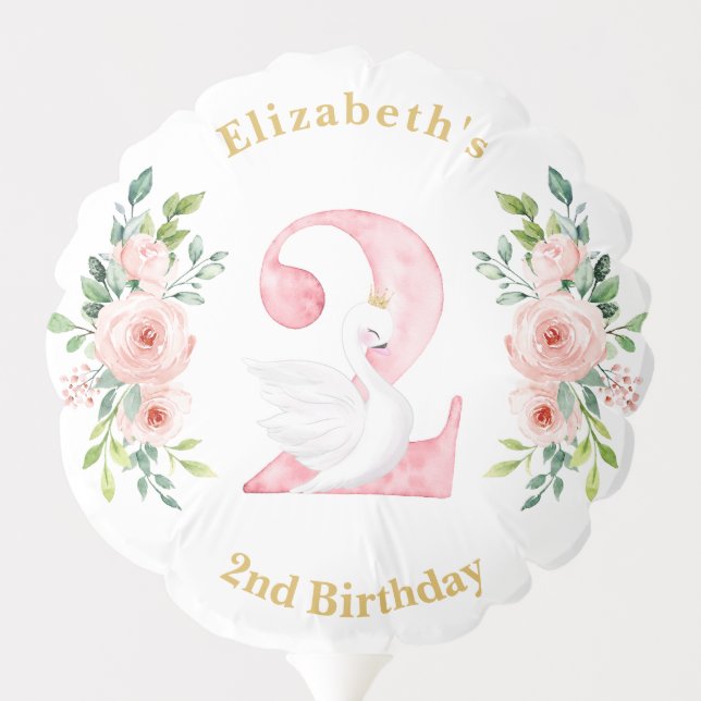 Swan Princess 2nd Birthday Party Balloon (Back)