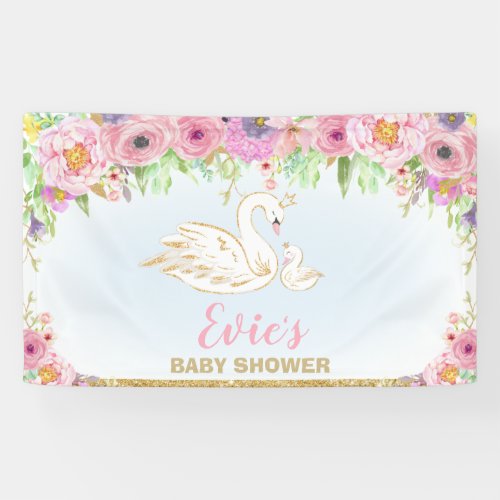 Swan Princess Baby Shower Floral Backdrop Decor Banner