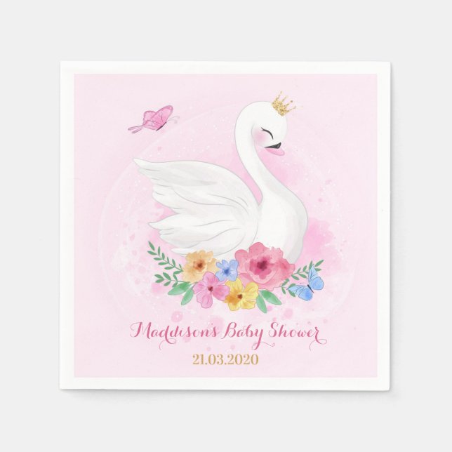 Swan Princess Baby Shower Party Napkins (Front)