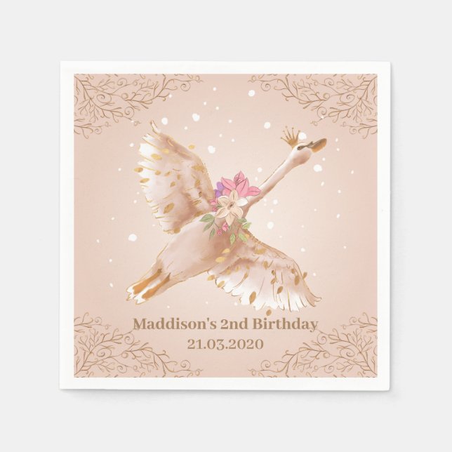 Swan Princess Baby Shower Party Napkins (Front)
