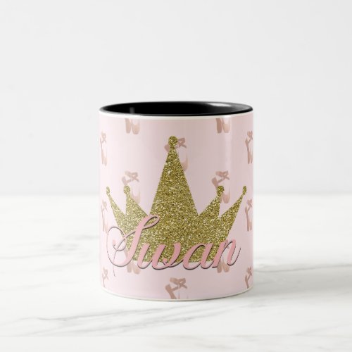 Swan Princess Ballet Slippers Gold Glitter Crown Two_Tone Coffee Mug