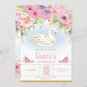 Swan Princess Birthday Invitation Floral Girl