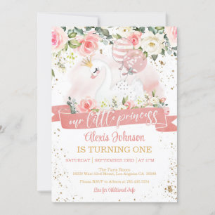 Swan Princess Birthday Invitation with Balloons