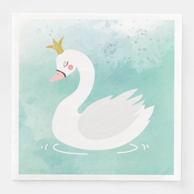 Swan Princess Birthday Napkins, Swan Lake Party Paper Dinner Napkins (Front)