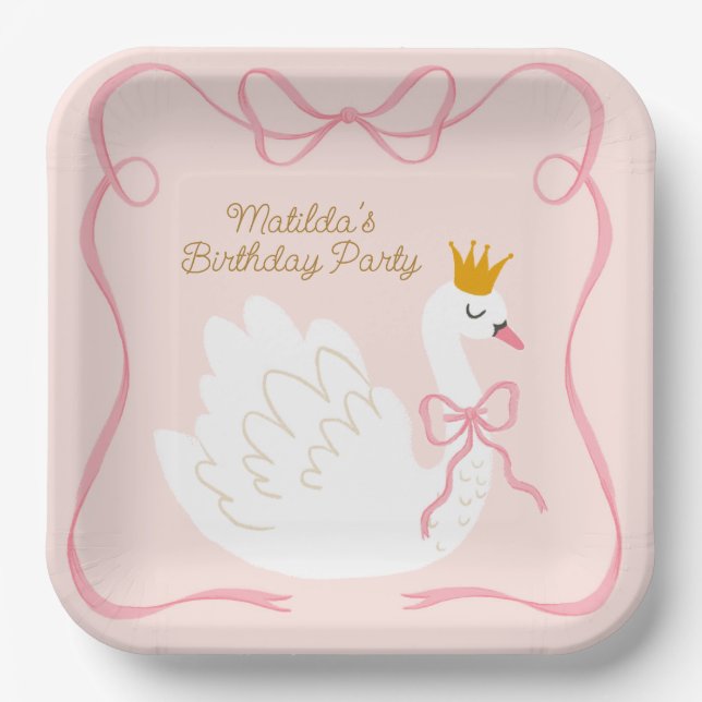 Swan Princess Birthday  Paper Plates (Front)
