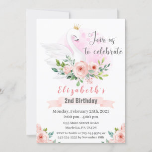 Swan Princess Birthday Party Invitation