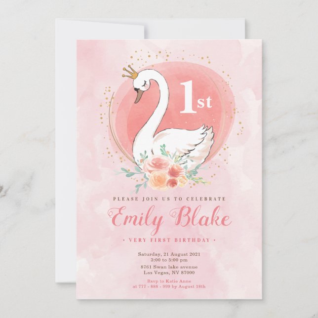 Swan Princess Birthday Party Invitation (Front)