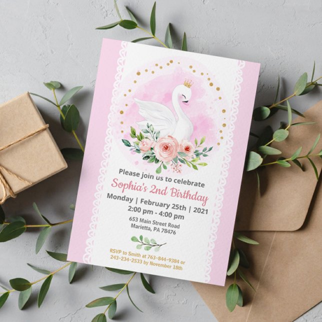 Swan Princess Birthday Party Invitation (Creator Uploaded)