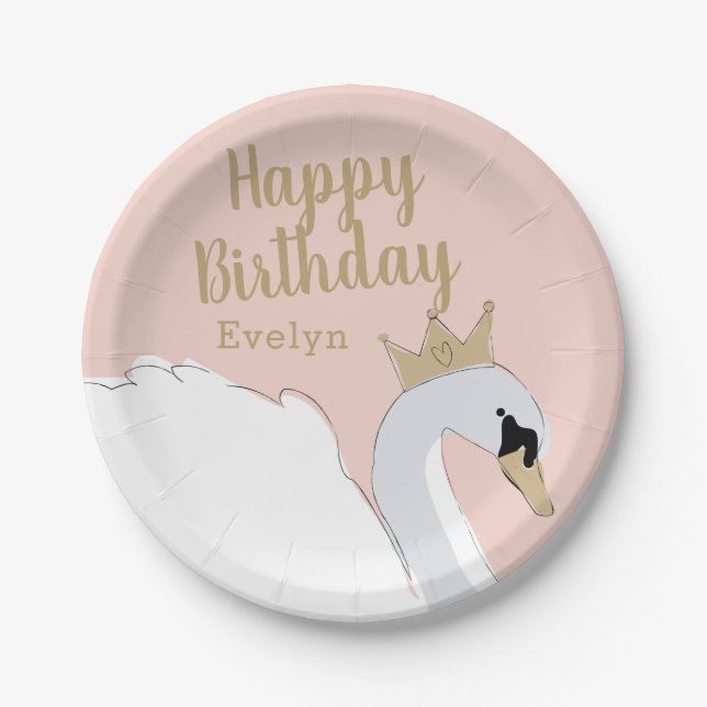 Swan Princess Birthday Party Paper Plates (Front)