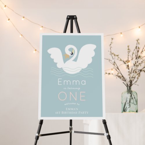 Swan Princess Blue Girl Birthday Welcome Foam Board