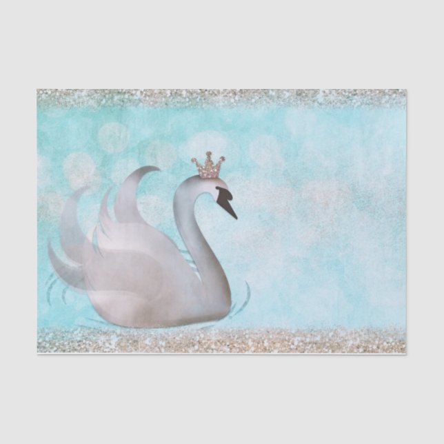 Swan Princess Blue Gold Glitter Sparkle Storybook Tissue Paper (Front)