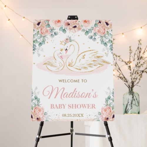 Swan Princess Blush Floral Baby Shower Welcome  Fo Foam Board