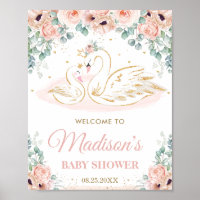 Swan Princess Blush Floral Baby Shower Welcome   Poster