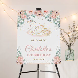 Swan Princess Blush Floral Birthday Party Welcome Foam Board
