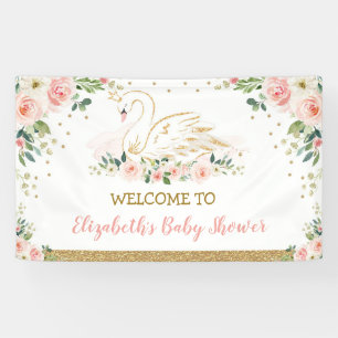 Swan Princess Blush Pink Floral Baby Girl Backdrop Banner