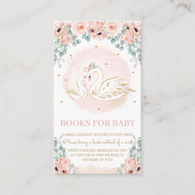 Swan Princess Blush Pink Floral Books for Baby Enc Enclosure Card (Front)