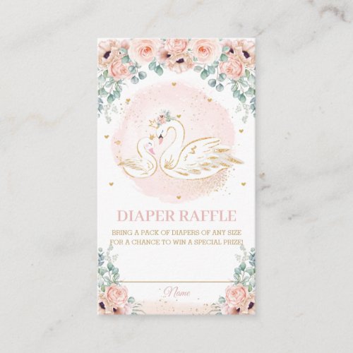Swan Princess Blush Pink Floral Diaper Raffle Encl Enclosure Card
