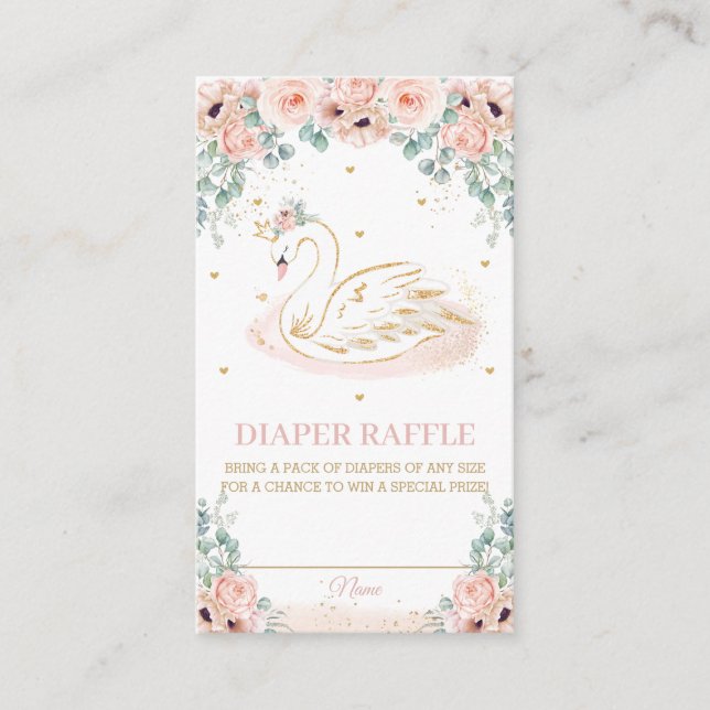Swan Princess Blush Pink Floral Diaper Raffle Enclosure Card (Front)