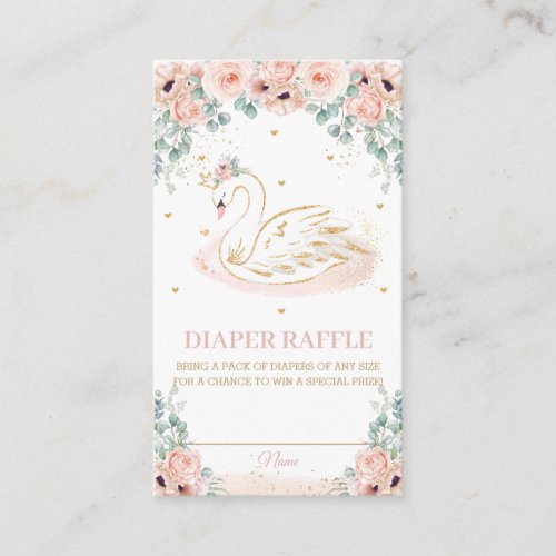 Swan Princess Blush Pink Floral Diaper Raffle Enclosure Card