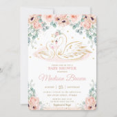 Swan Princess Blush Pink Poppy Floral Baby Shower  Invitation (Front)