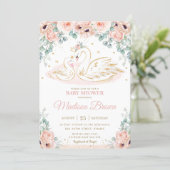 Swan Princess Blush Pink Poppy Floral Baby Shower  Invitation (Standing Front)