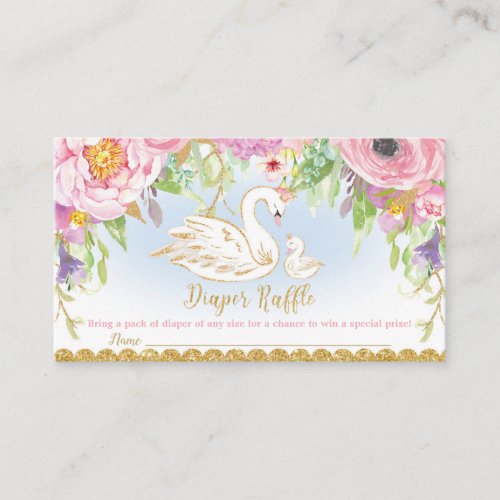 Swan Princess Diaper Raffle Floral Baby Girl Enclosure Card