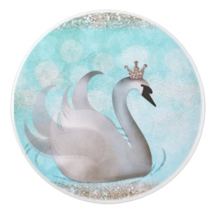 Swan Princess Faux Gold Glitter Chic Fairy Tale Ceramic Knob