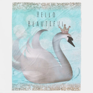 Swan Princess Faux Gold Glitter Chic Fairy Tale Fleece Blanket