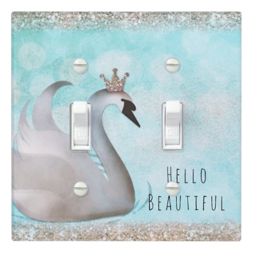 Swan Princess Faux Gold Glitter Chic Fairy Tale Light Switch Cover