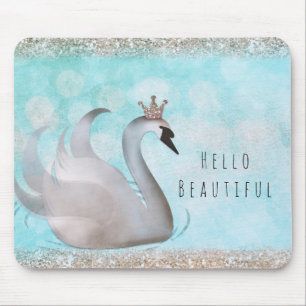 Swan Princess Faux Gold Glitter Chic Fairy Tale Mouse Pad