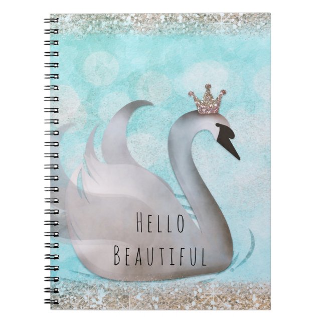 Swan Princess Faux Gold Glitter Chic Fairy Tale Notebook (Front)
