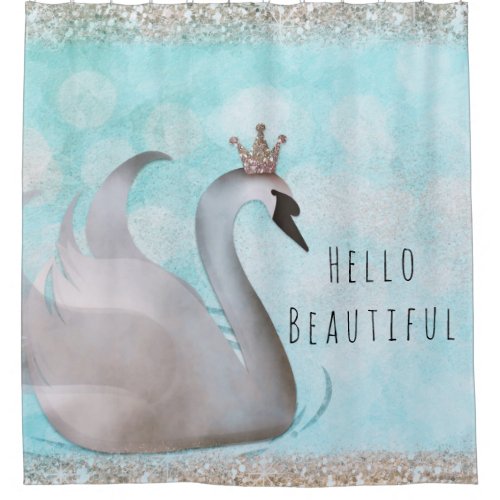 Swan Princess Faux Gold Glitter Chic Fairy Tale Shower Curtain