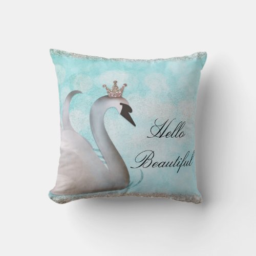 Swan Princess Faux Gold Glitter Fairy Tale Custom Throw Pillow