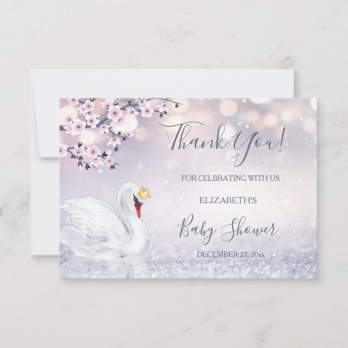 Swan Princess  Girl Baby Shower Thank You Card