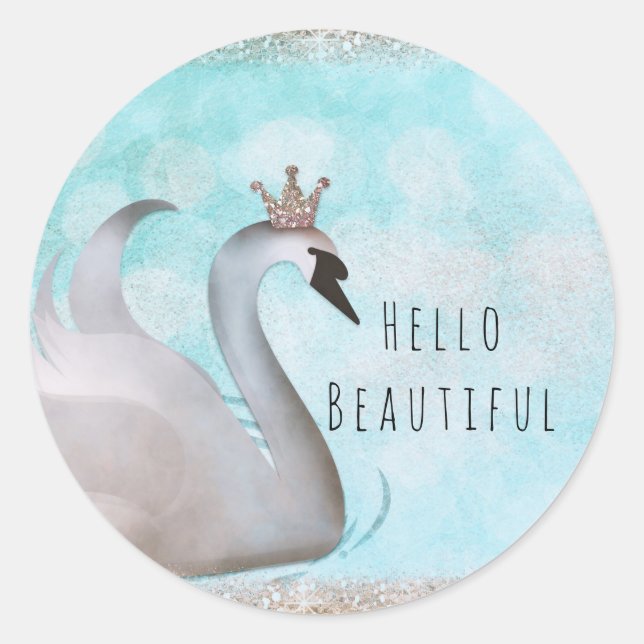 Swan Princess Glitter Birthday Party Custom Favor Classic Round Sticker (Front)