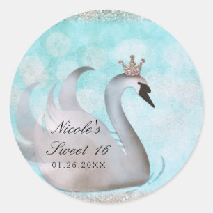Swan Princess Glitter Birthday Party Custom Favor Classic Round Sticker