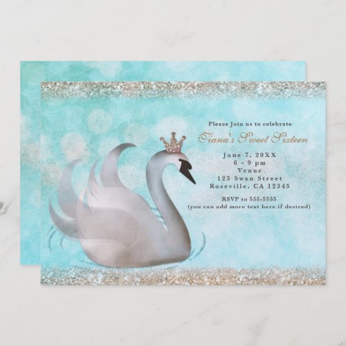 Swan Princess Glitter Birthday Party Invitations
