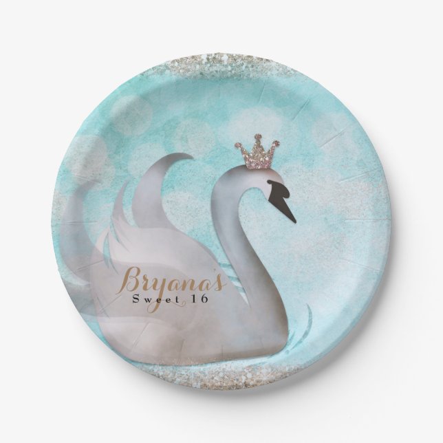 Swan Princess Glitter Fairy Tale Birthday Party Paper Plates (Front)
