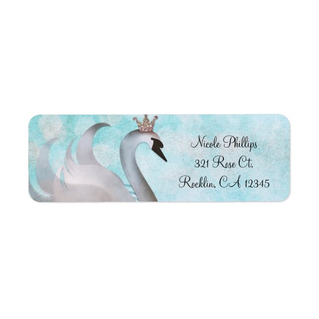 Swan Princess Glitter Fairy Tale Party Invitation Label (Front)