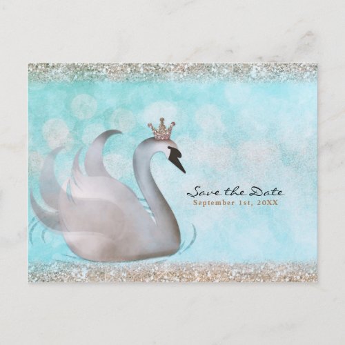 Swan Princess Glitter Fairy Tale Save the Date Announcement Postcard