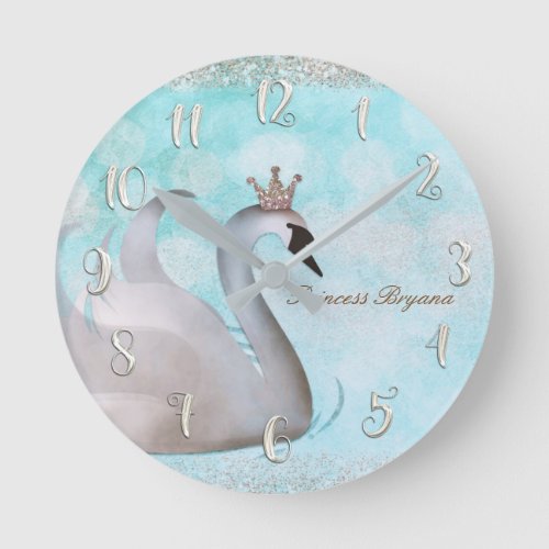 Swan Princess Gold Glitter Boutique Style Custom Round Clock