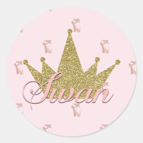 Swan Princess Gold Glitter Crown Birthday Party Classic Round Sticker