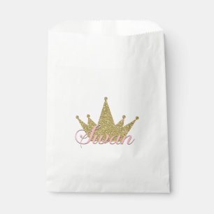 Swan Princess Gold Glitter Crown Birthday Party Favor Bag
