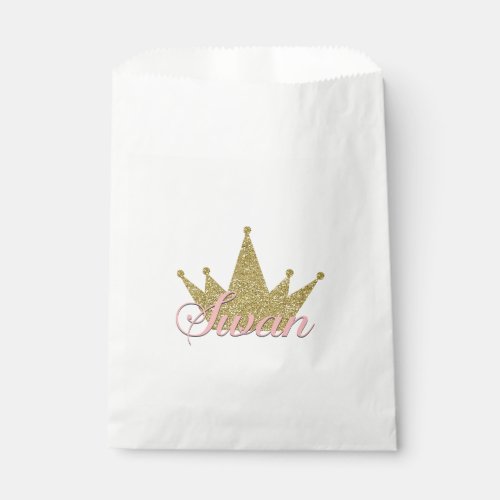 Swan Princess Gold Glitter Crown Birthday Party Favor Bag