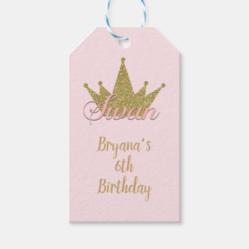 Swan Princess Gold Glitter Crown Birthday Party Gift Tags