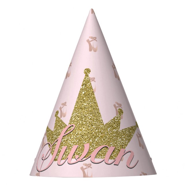 Swan Princess Gold Glitter Crown Birthday Party Party Hat (Front)