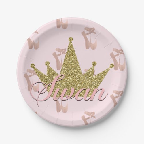 Swan Princess Gold Glitter Crown Glam Paper Plates